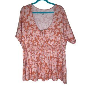 Torrid Super Soft Top Womens Size 3 Plus Size 3X Jersey Floral Smocked Peplum Ba